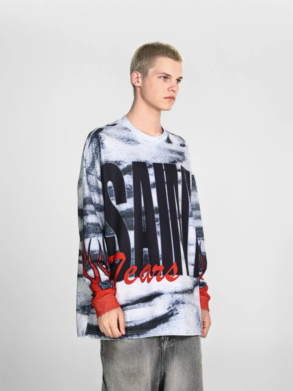 Saint michael tears all-over printed long-sleeved vintage autumn and winter T-shirt Style number: 102 Size: M L XL Wholesale price: 136 Color: Picture color